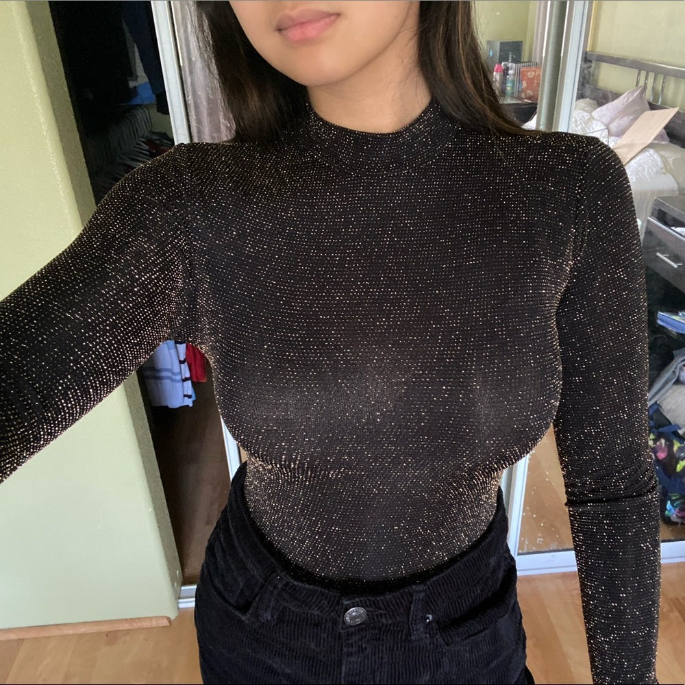 Glitter Sparkle Black Bodysuit - Forever 21